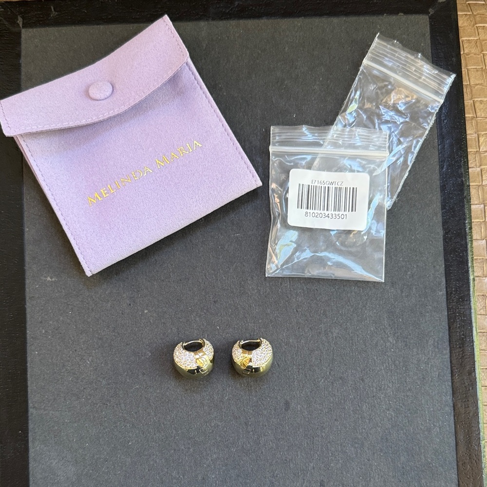 Melinda Maria Gold Norah Split Pave Earrings NWT